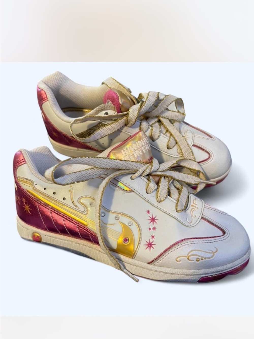 Hannah Montana Girls White, Pink & Gold Sparkle Lace-Up Kids Sneakers